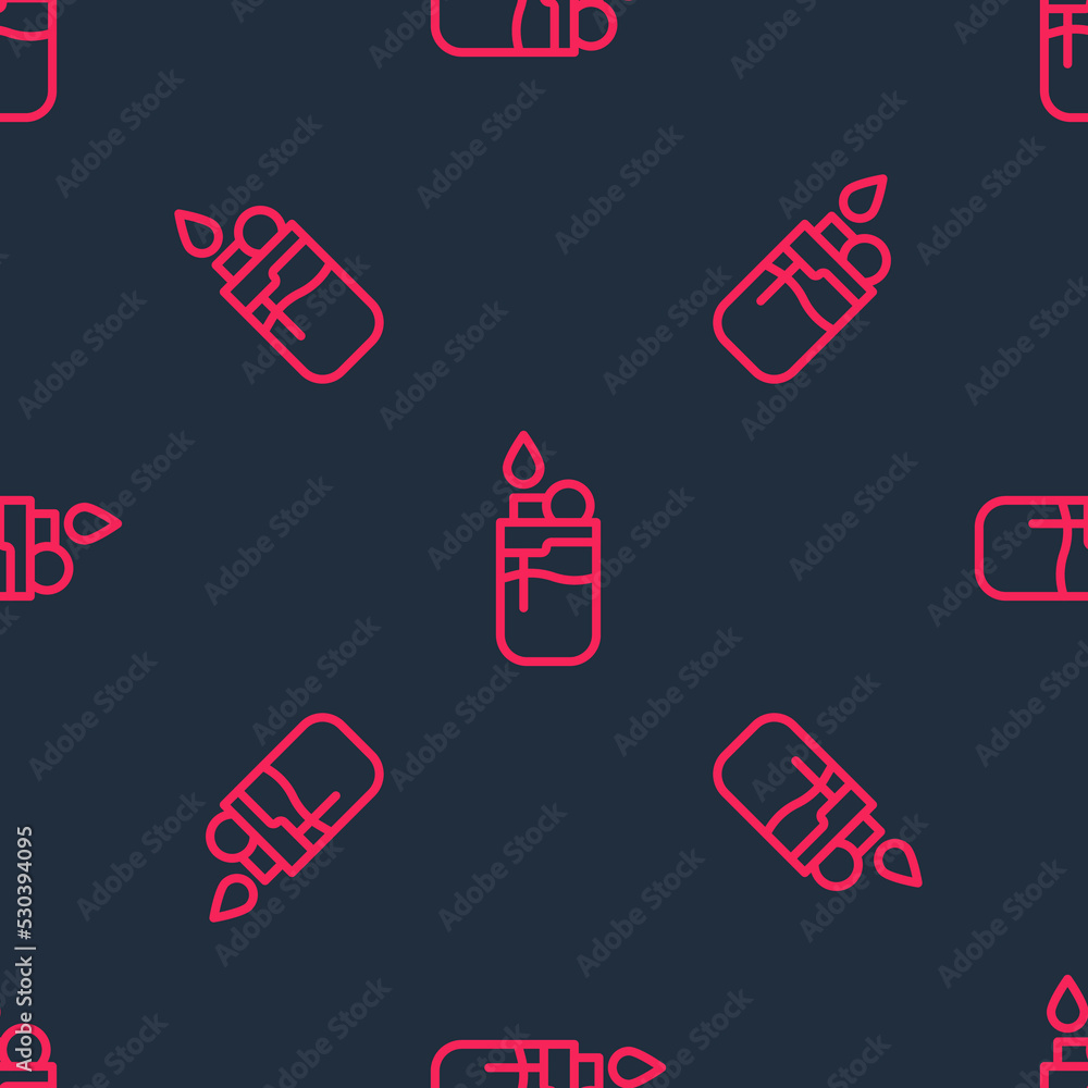 Poster Red line Lighter icon isolated seamless pattern on black background. Vector