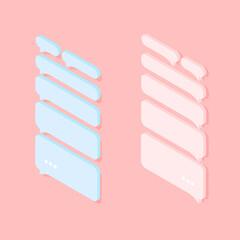 Fototapeta premium Vector dialog box bubble set isolated on pink background. Isometric cartoon quotes frames and remark. Callouts template collection.