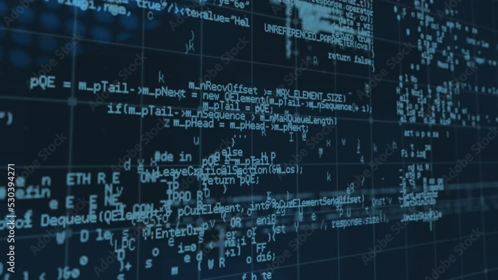 Poster animation of data processing over grid and dna helix green grid