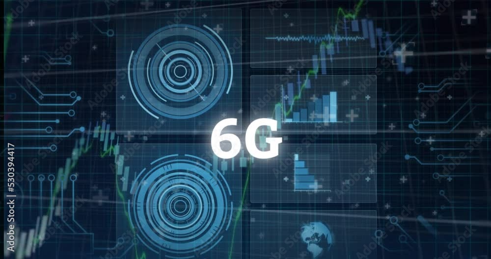 Poster animation of network of connections with icons over scope scanning