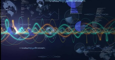 Animation of data processing over diverse male soccer of word - Powered by Adobe