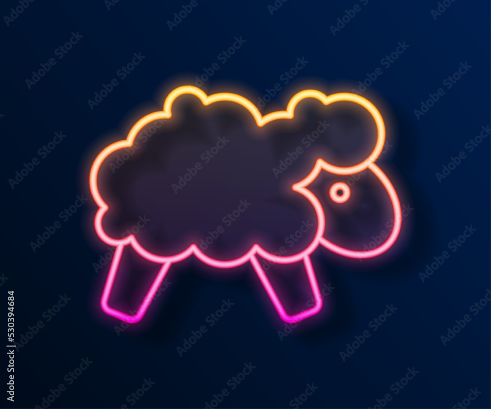 Poster glowing neon line sheep icon isolated on black background. counting sheep to fall asleep. vector