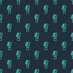 Green line Guitar neck icon isolated seamless pattern on blue background. Acoustic guitar. String musical instrument. Vector