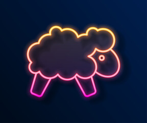 Glowing neon line Sheep icon isolated on black background. Counting sheep to fall asleep. Vector