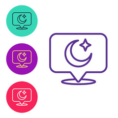 Set line Moon and stars icon isolated on white background. Cloudy night sign. Sleep dreams symbol. Full moon. Night or bed time sign. Set icons colorful. Vector