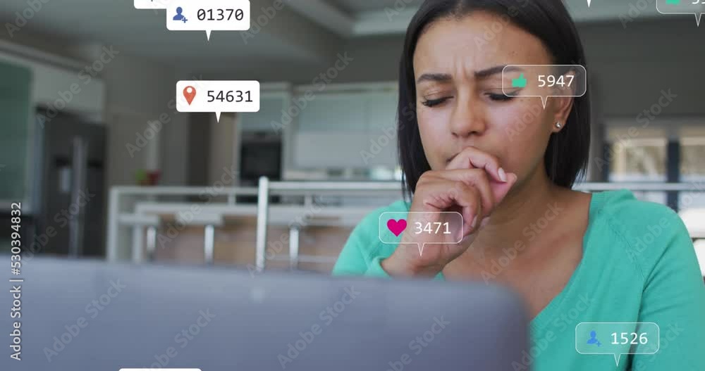 Poster animation of media icons floating over businessman using smartphone