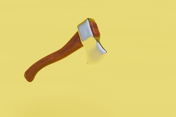 Old rusty axe isolated on an yellow background. 3d render