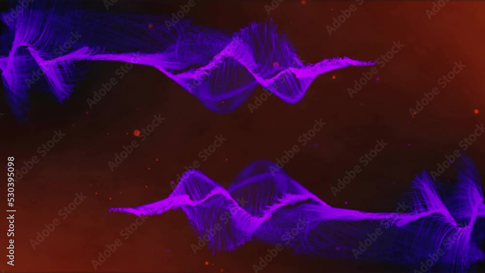 Poster animation of glowing light trails and computer circuit board on blue background