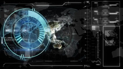 Animation of data processing over world map on composition of caucasian man running - Powered by Adobe