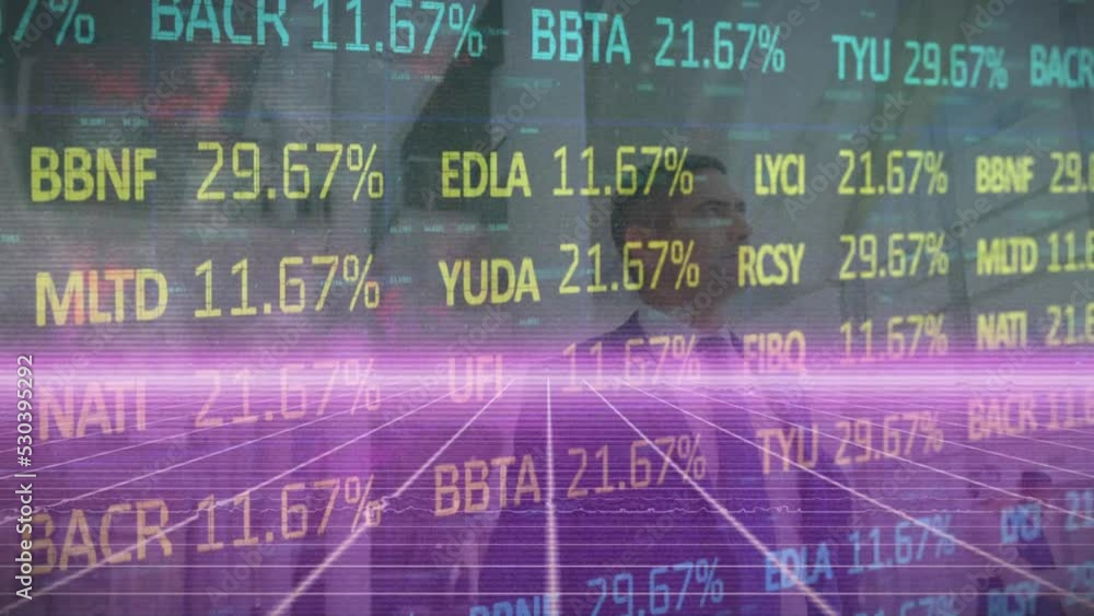 Poster animation of financial data processing over world map