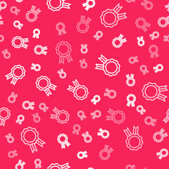 White line Online education with diploma icon isolated seamless pattern on red background. Diploma online at home. Webinar and video seminar learning. Vector