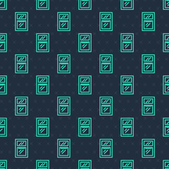 Green line Window in room icon isolated seamless pattern on blue background. Vector