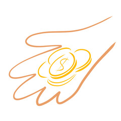 five round coins with a dollar sign in the palm of hand