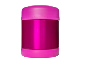 Thermos isolated on white background. Food container for children to bring hot meal to school.