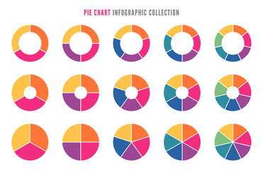 Pie chart infographic collection. Pie chart diagrams for analysis and statistics. Round pie chart diagram collection. Vector