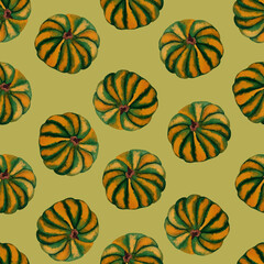seamless pattern with pumpkin on a green background