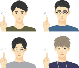 男性　指差し　表情　上半身　セット