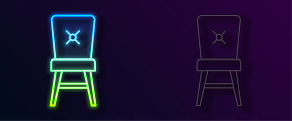 Glowing neon line Chair icon isolated on black background. Vector