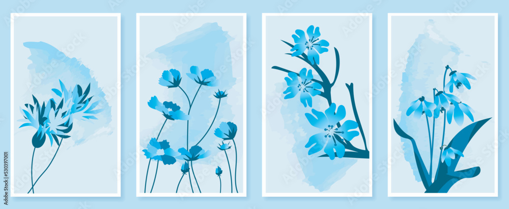 Poster abstract botanical wall art set. vector illustration in scandinavian design