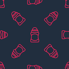 Red line Antiperspirant deodorant roll icon isolated seamless pattern on black background. Cosmetic for body hygiene. Vector