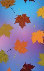 Autumn minimalist concept background. Falling leaves. Flat. Vector illustration