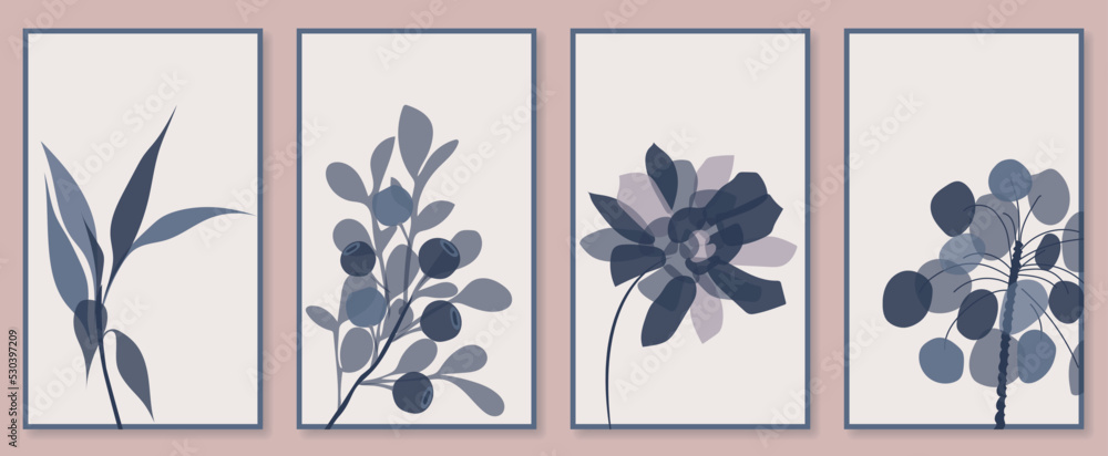 Poster Abstract botanical wall art set. Vector illustration in scandinavian design