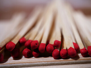 Wooden matches for lighting in a row 