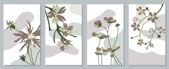 Abstract botanical wall art set. Vector illustration in scandinavian design