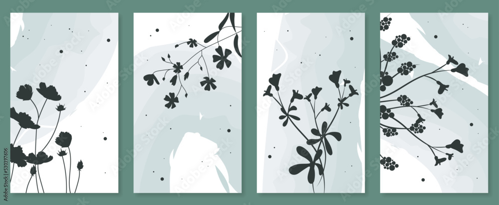 Poster abstract botanical wall art set. vector illustration in scandinavian design