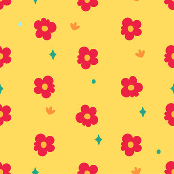 A pattern of flowers in the retro style of the 70s. Good vibes multi-colored picture. Vector illustration