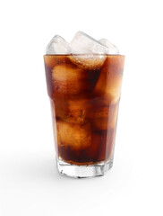 Glass of cola with ice on white background