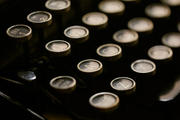 Vintage typewriter keys. Closeup of a vintage typewriter