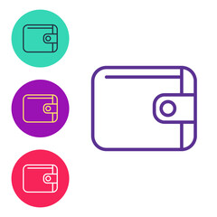 Obraz premium Set line Wallet icon isolated on white background. Purse icon. Cash savings symbol. Set icons colorful. Vector