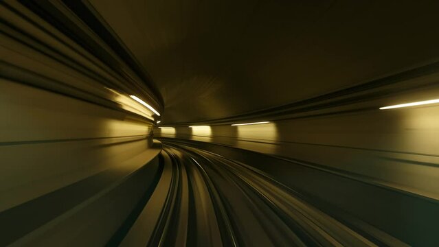Zooming through a subway tunnel in Dubai. Time Lapse