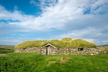 Viking Longhouse reconstruction at Haroldswick, Unst, Shetland, Scotland, UK