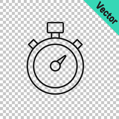 Black line Stopwatch icon isolated on transparent background. Time timer sign. Chronometer sign. Vector