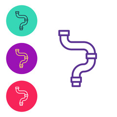 Set line Industry metallic pipe icon isolated on white background. Plumbing pipeline parts of different shapes. Set icons colorful. Vector