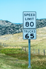 speed limit 85, 65 truck highway sign in montana - obrazy, fototapety, plakaty