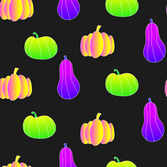 Seamless pattern of acid pumpkins. Pumpkins pattern in psychedelic colors.