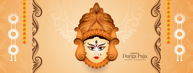 Durga Puja and Happy navratri traditional Hindu indian festival greeting banner