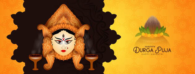 Durga Puja and Happy navratri goddess worship festival cultural greeting banner