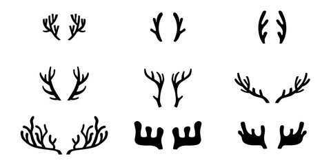 Obraz na płótnie Canvas Antlers silhouette set for photo prop box. Vector stock illustration isolated on white background for logo. 