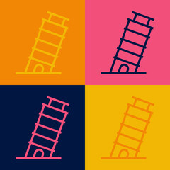 Pop art line Leaning tower in Pisa icon isolated on color background. Italy symbol. Vector