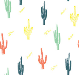 Desert vibes cactus pattern in vector, Seamless pattern vector summer cactus on desert, summer tropical pattern background with cactuses, succulents. Perfect for wallpapers, 