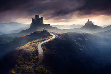 Obraz premium Two mighty castles on opposing hills.
