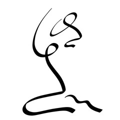 abstract image of a woman kneeling and praying to God, black logo on a white background