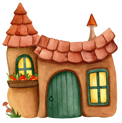 Funny house. Watercolor hand drawn