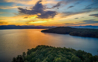 beautiful early morning sunrise on lake jocassee south carolina