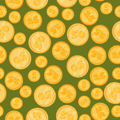 Pattern of paper money and coins of various denominations. Seamless pattern. Vector illustration.