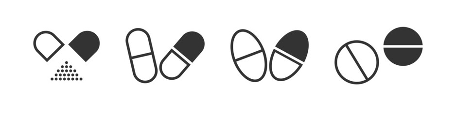 Pills icon set. Tablets symbol. Sign vitamine vector flat.